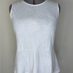 ELLE Tank Top Womens XL White Floral Textured Peplum Sleeveless Stretch Knit